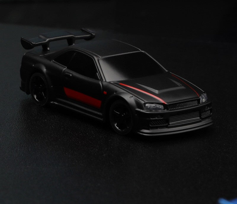 Turbo Ready to Run 1:76 Scale RC Sport Car Table Racing Remote Control Mini Model Car Mini Full Proportional RTR Kit Toys (C74-BK) Black