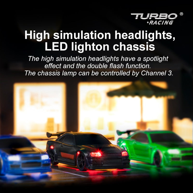 Turbo Ready to Run 1:76 Scale RC Sport Car Table Racing Remote Control Mini Model Car Mini Full Proportional RTR Kit Toys (C74-LE) Limited Edition