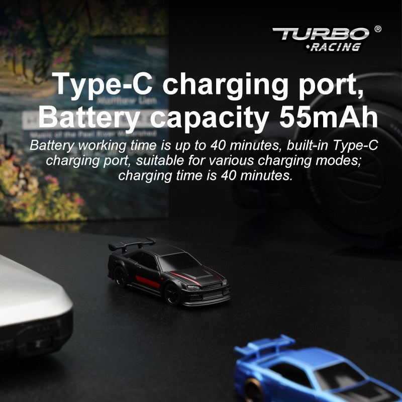 Turbo Ready to Run 1:76 Scale RC Sport Car Table Racing Remote Control Mini Model Car Mini Full Proportional RTR Kit Toys (C74-LE) Limited Edition