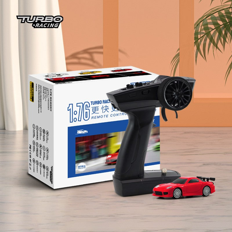 Turbo Ready to Run 1:76 Scale RC Sport Car Table Racing Remote Control Mini Model Car Mini Full Proportional RTR Kit Toys (C71-RD) Red