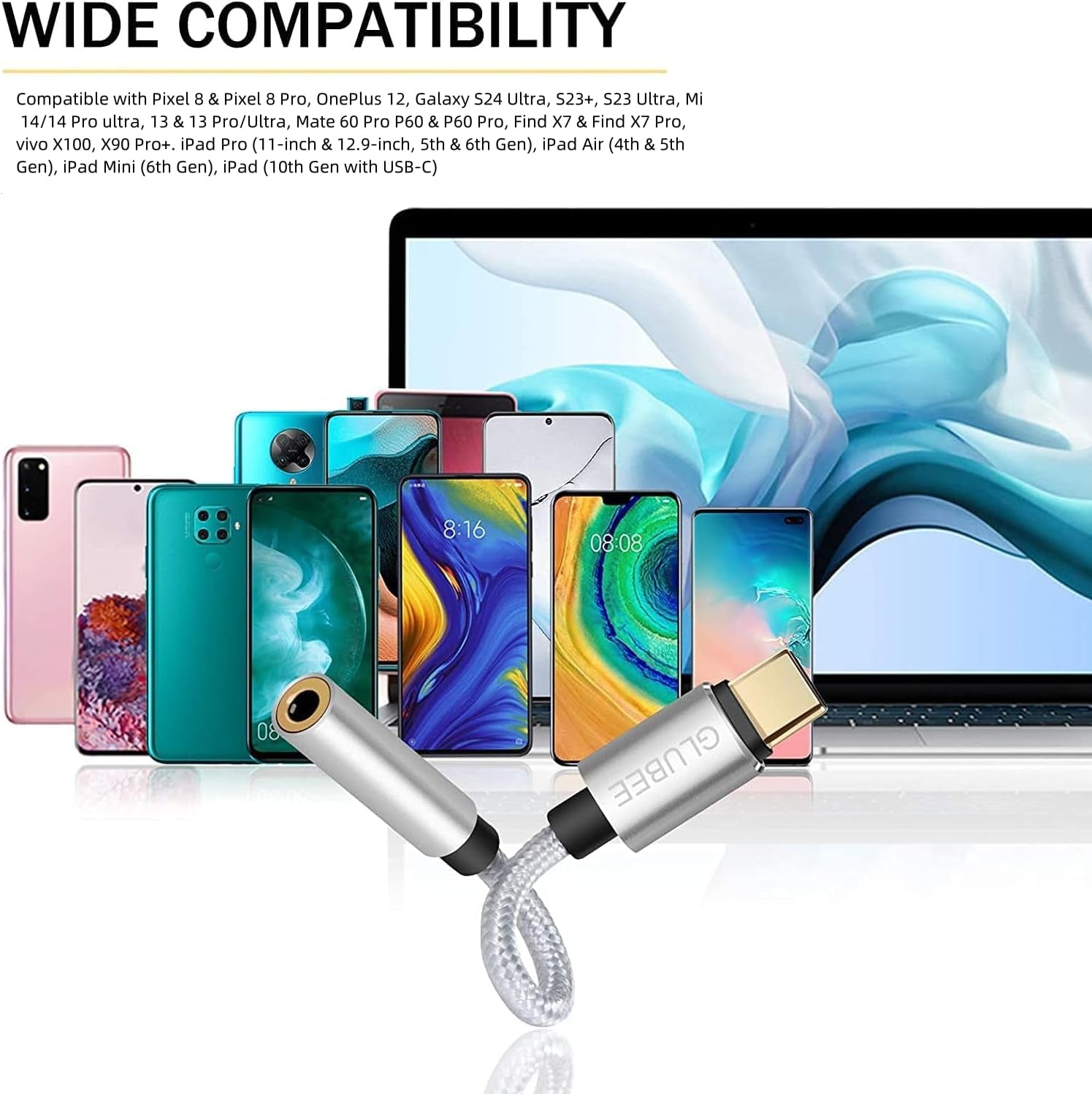 USB Type C to 3.5Mm Female Headphone Jack Adapter, USB C to 3.5MM Adapter Braided Nylon Cable DAC Adapter Compatible with Iphone 15 Series Ipad Pro 2023 Galaxy S24 Pixel 8 Mate 60 Pro