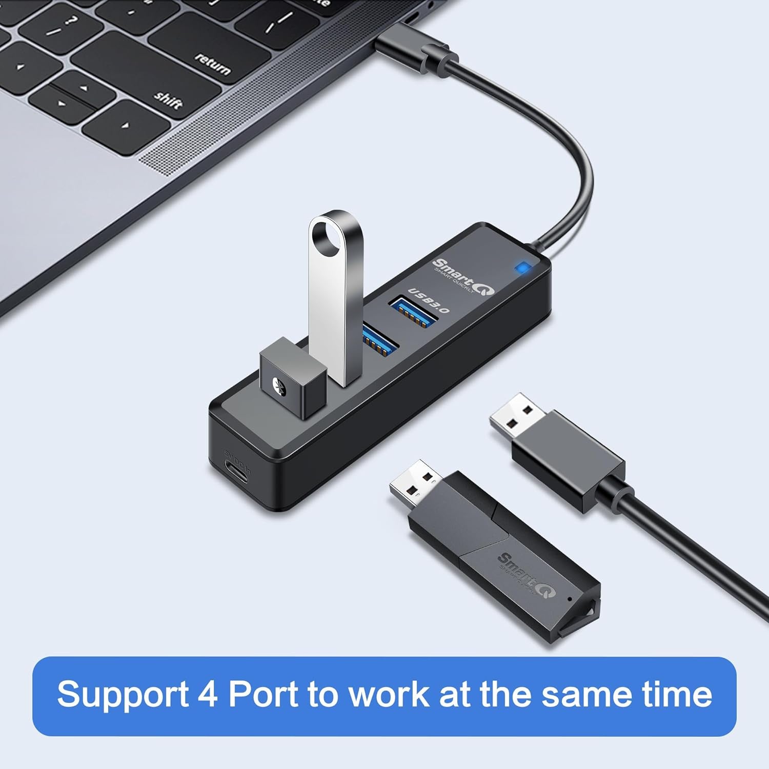 USB C Hub 4 Ports, USB C to USB Hub with 4 USB 3.0, Powered USB C Splitter for Laptop, Macbook Pro, Imac, Ipad Pro, Chromebook, Pixelbook, Galaxy S23, and More Type C Devices