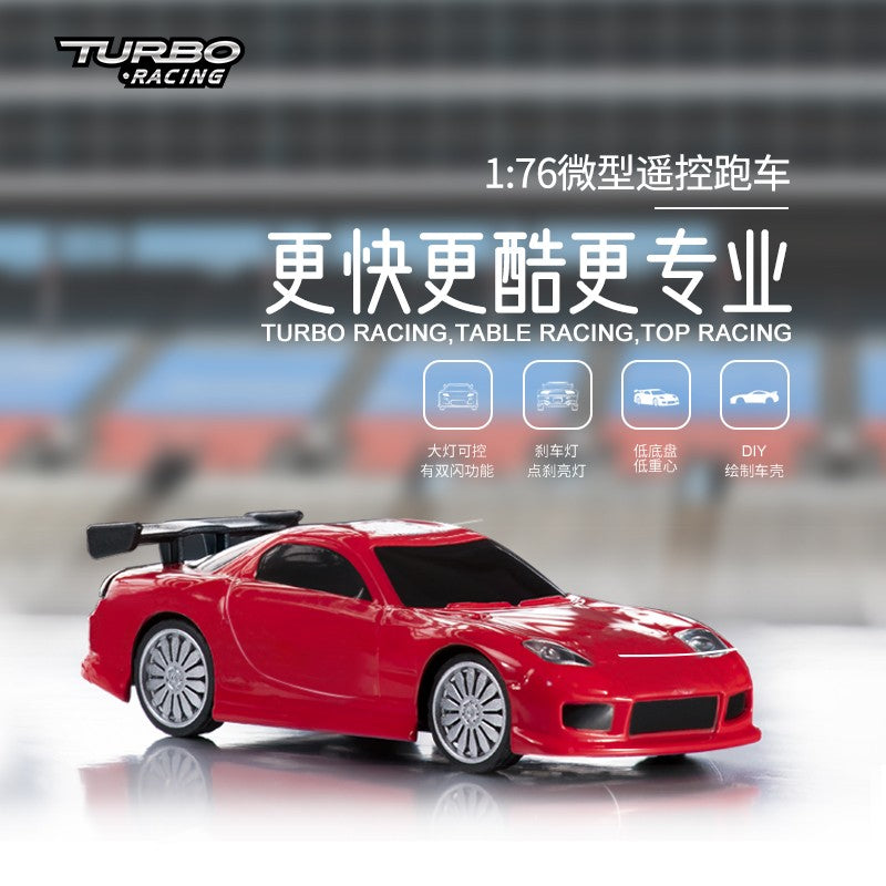 Turbo Ready to Run 1:76 Scale RC Sport Car Table Racing Remote Control Mini Model Car Mini Full Proportional RTR Kit Toys (C71-RD) Red