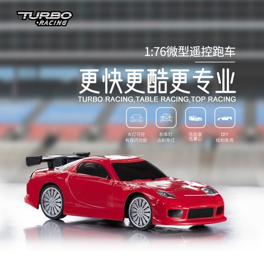 Turbo Ready to Run 1:76 Scale RC Sport Car Table Racing Remote Control Mini Model Car Mini Full Proportional RTR Kit Toys (C71-RD) Red