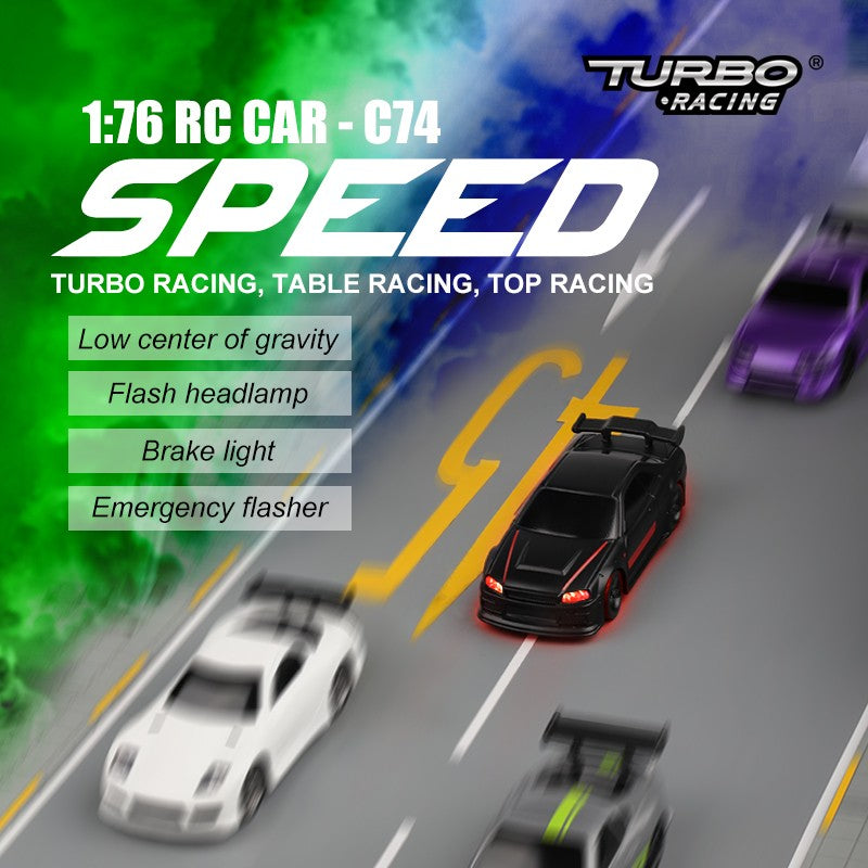 Turbo Ready to Run 1:76 Scale RC Sport Car Table Racing Remote Control Mini Model Car Mini Full Proportional RTR Kit Toys (C74-BK) Black