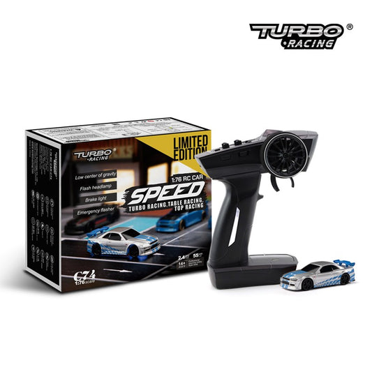 Turbo Ready to Run 1:76 Scale RC Sport Car Table Racing Remote Control Mini Model Car Mini Full Proportional RTR Kit Toys (C74-LE) Limited Edition