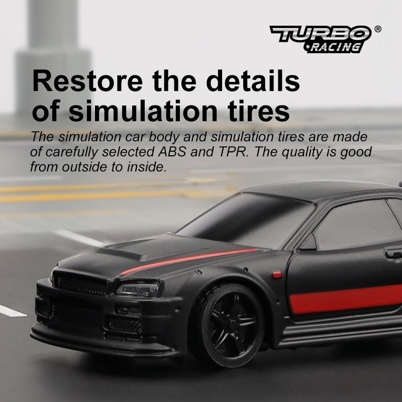 Turbo Ready to Run 1:76 Scale RC Sport Car Table Racing Remote Control Mini Model Car Mini Full Proportional RTR Kit Toys (C74-BK) Black